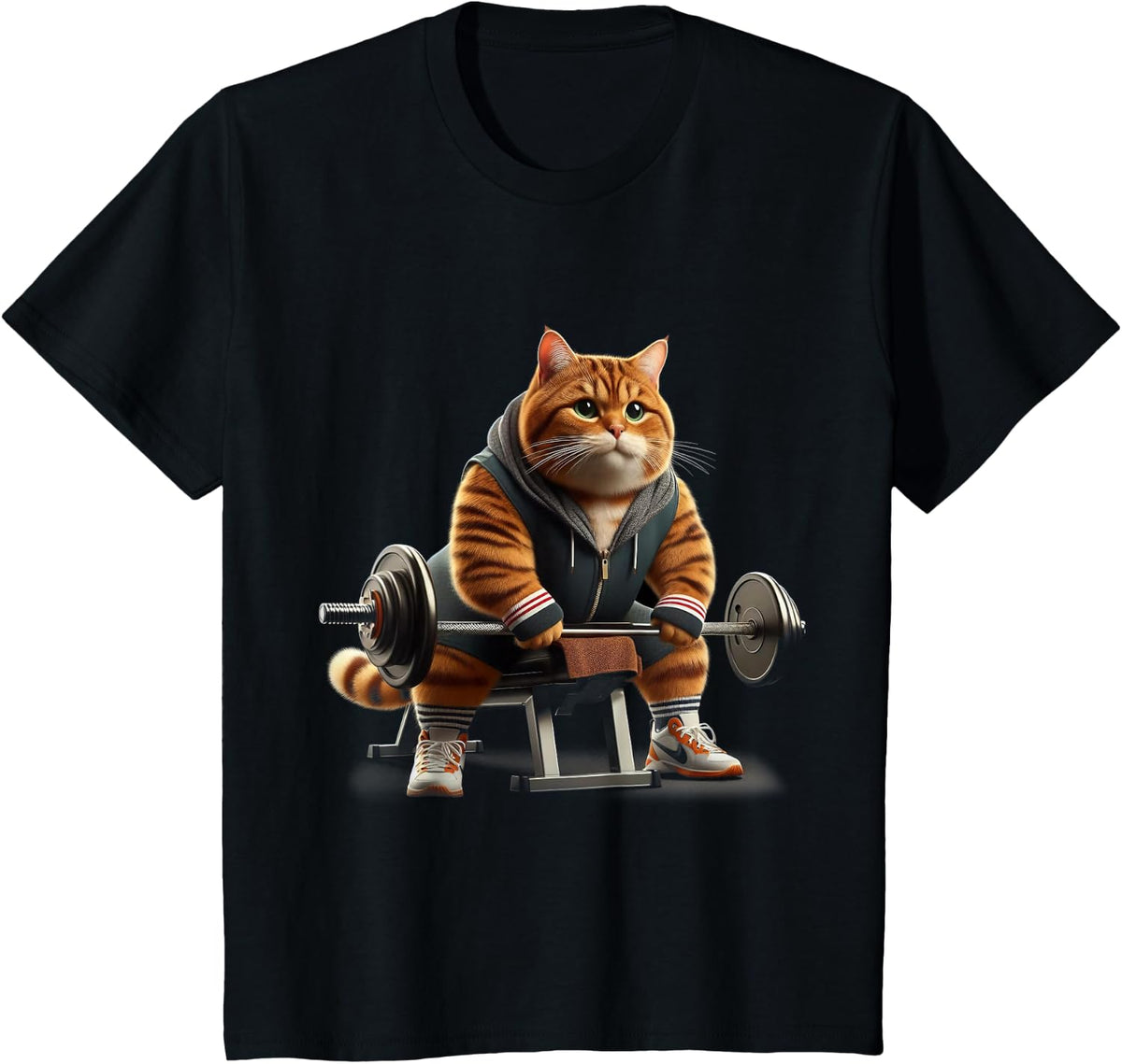 Tabby Cat Gym Coach: Train Hard, Purr Harder T-Shirt for Men Women Kids - Black