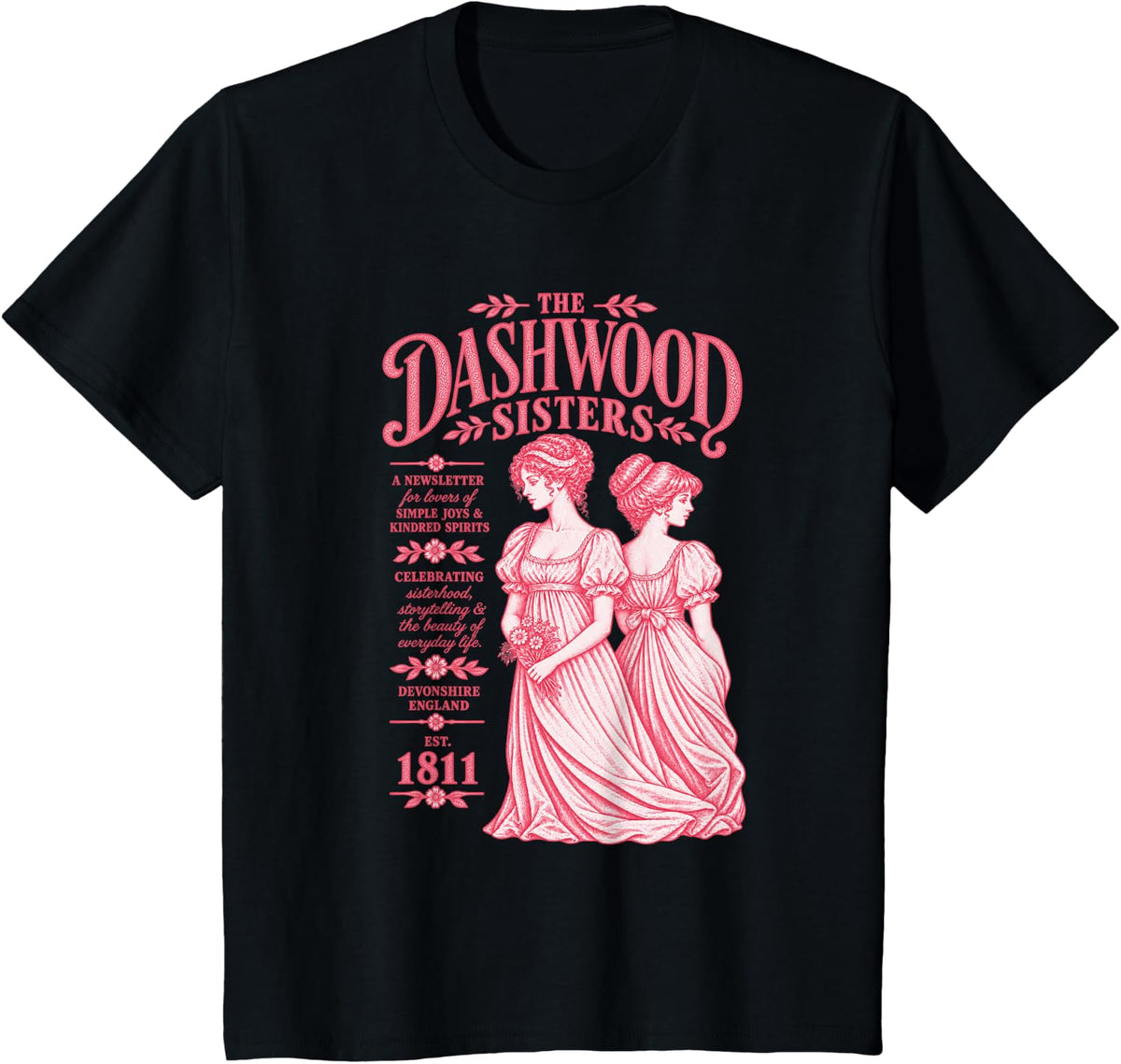 Dashwood Sisters Sense and Sensibility Literary Classic T-Shirt - Black