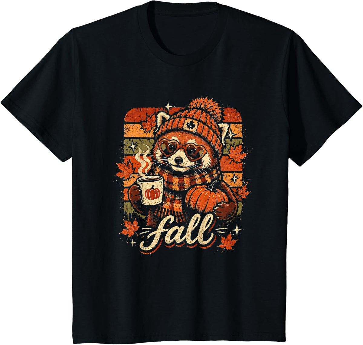 Red_Panda Fall Beanie Pumpkin Latte Vintage T-Shirt - Black