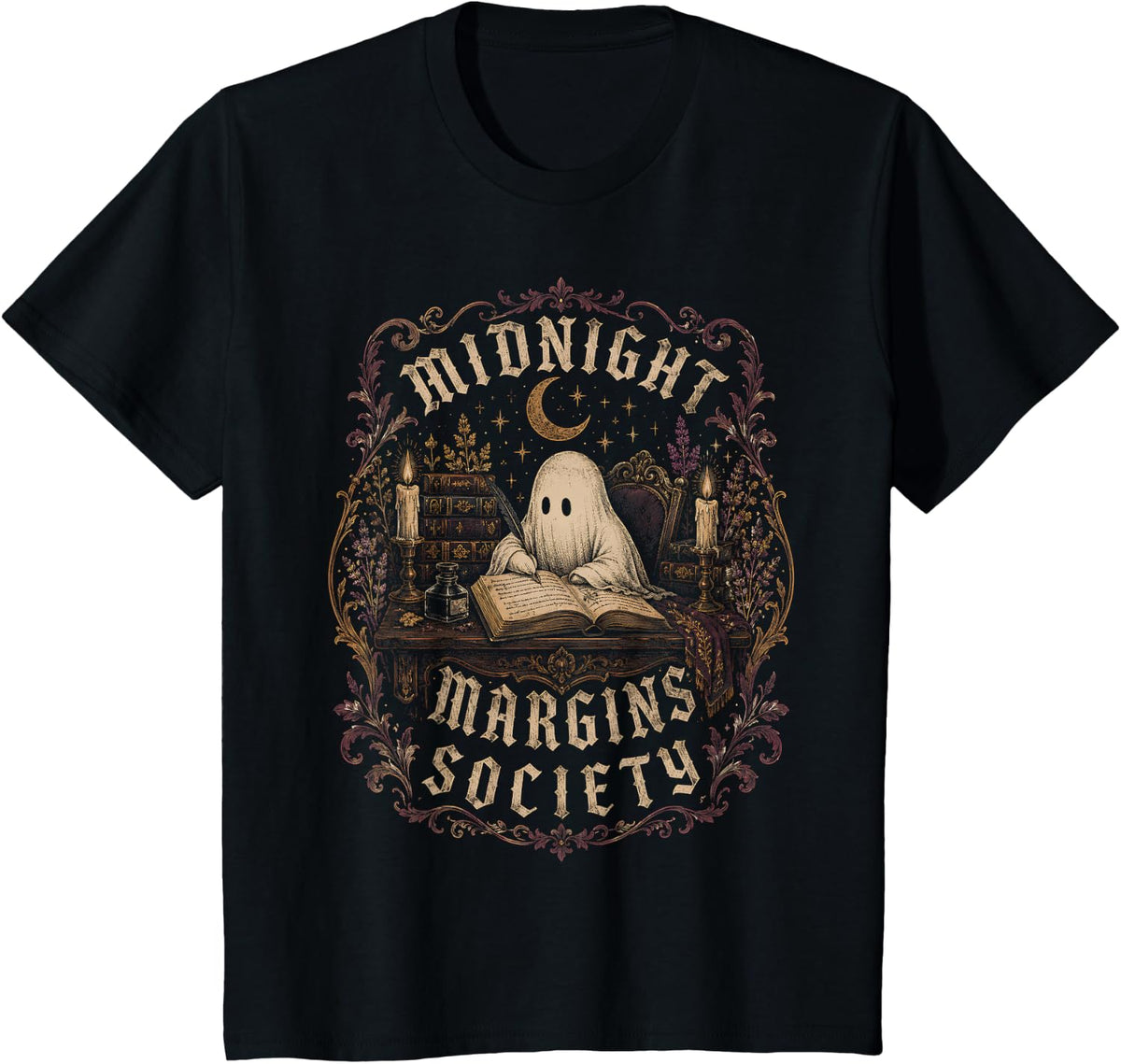 Midnight Margins Society Ghost Writer Book Lover T-Shirt - Black