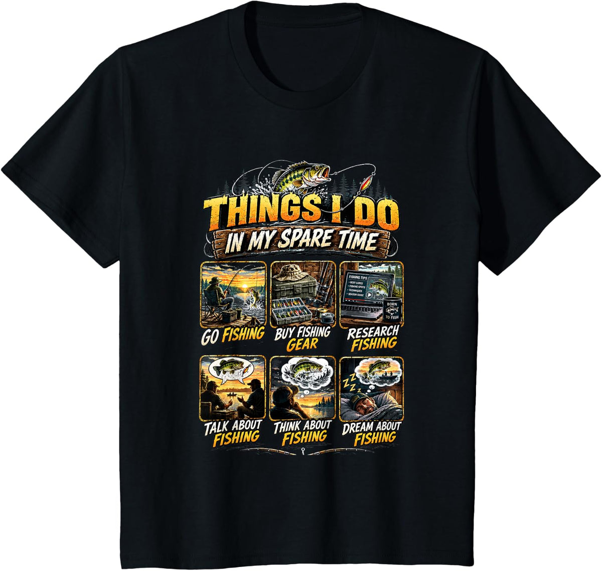 Things I Do in My Spare Time Funny Fishing Shirt T-Shirt - Black