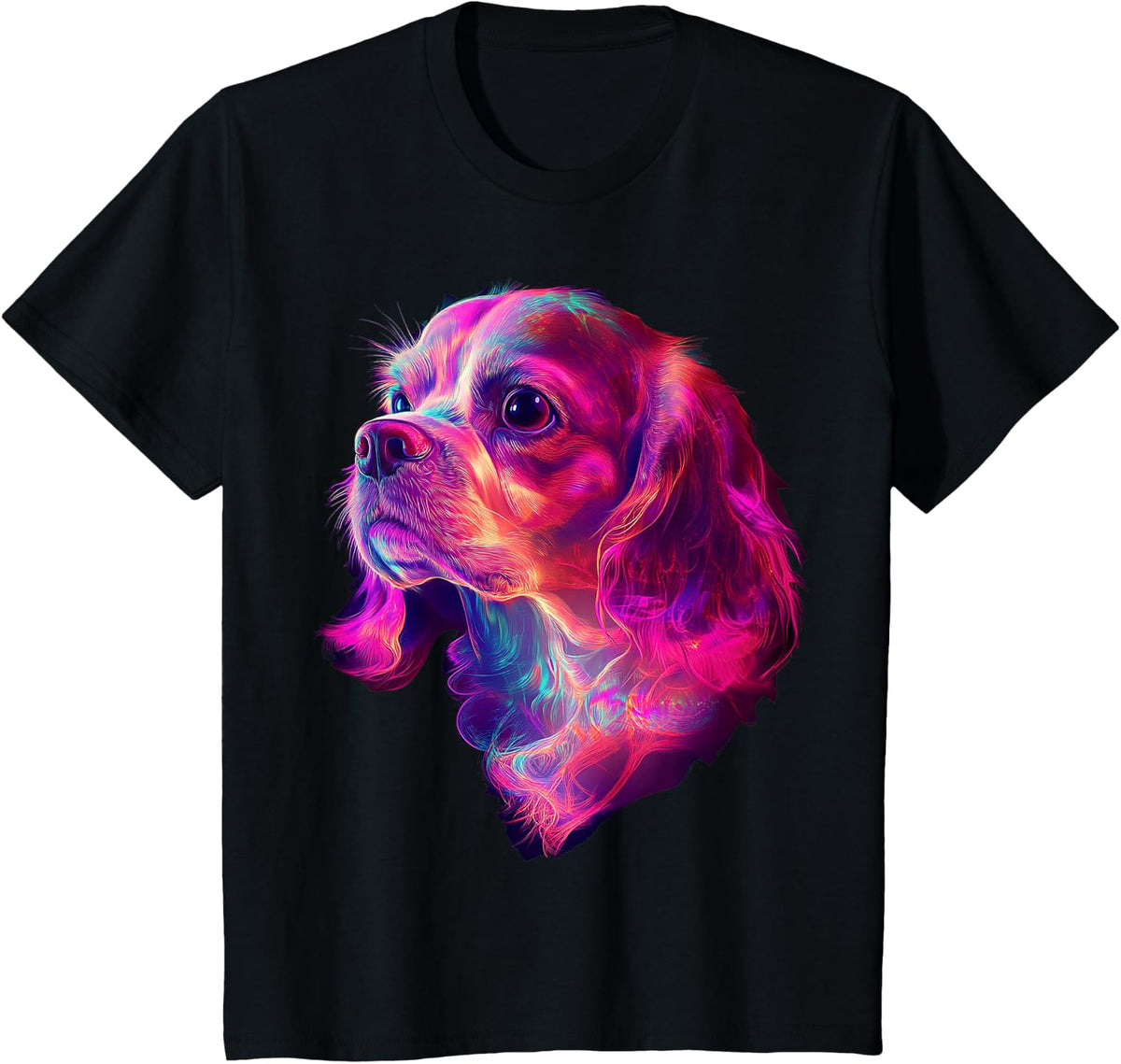Cavalier King Charles Spaniel Dog Motif Pet Illustration T-Shirt - Black