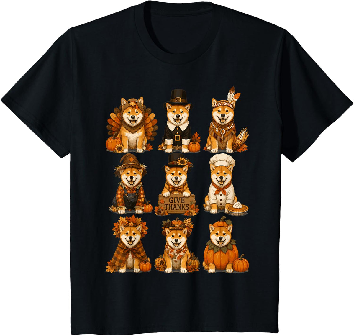 Thanksgiving Shiba Inu Dog Lover Pumpkin Costume Autumn T-Shirt - Black