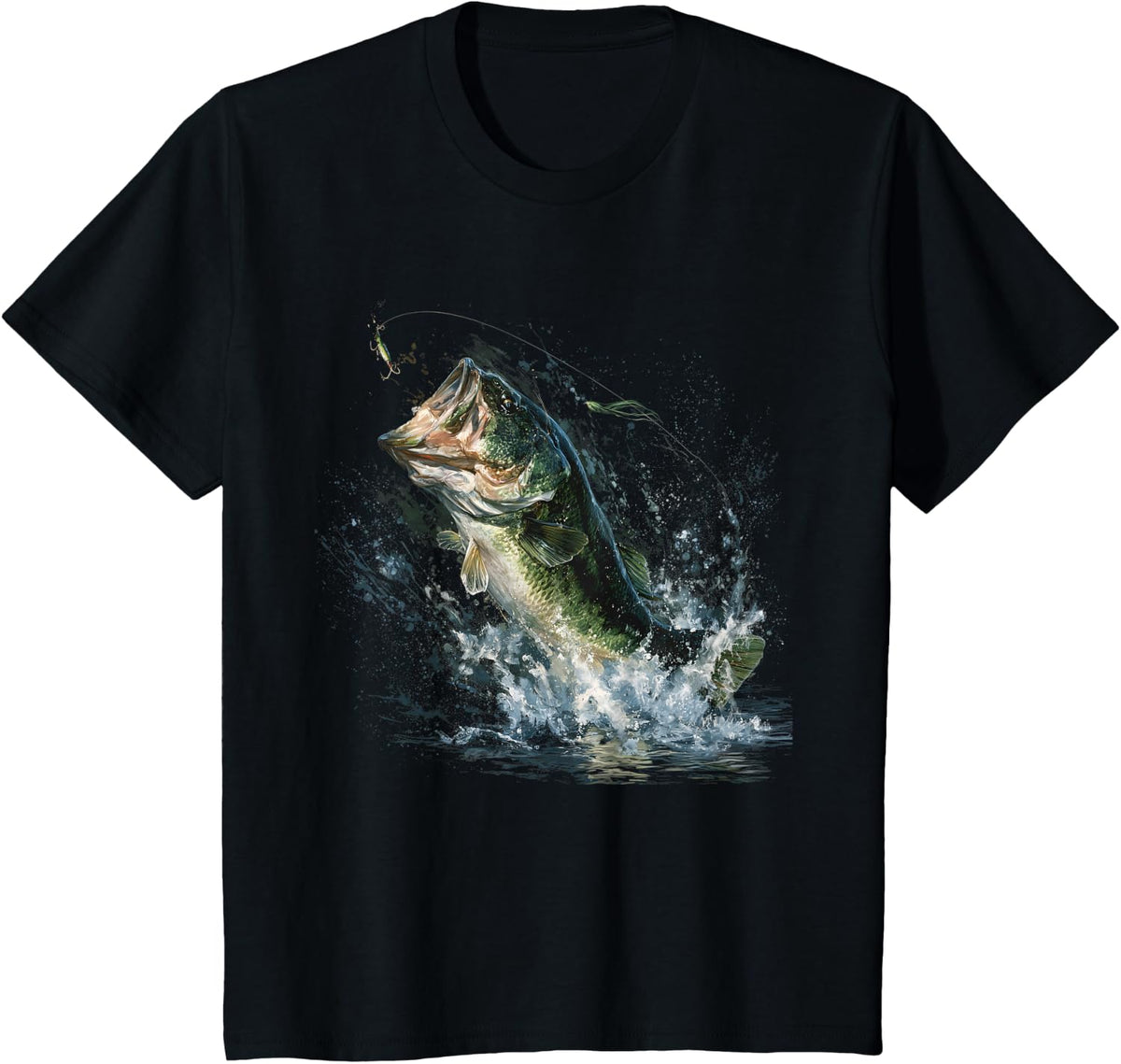Largemouth Bass Jumping Fishing Angler Fisherman T-Shirt - Black
