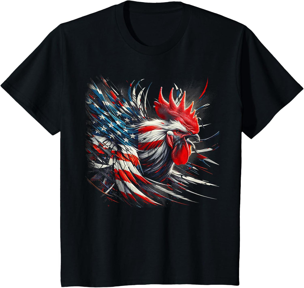 American Flag Rooster Chicken 4th of July Animal T-Shirt - Black