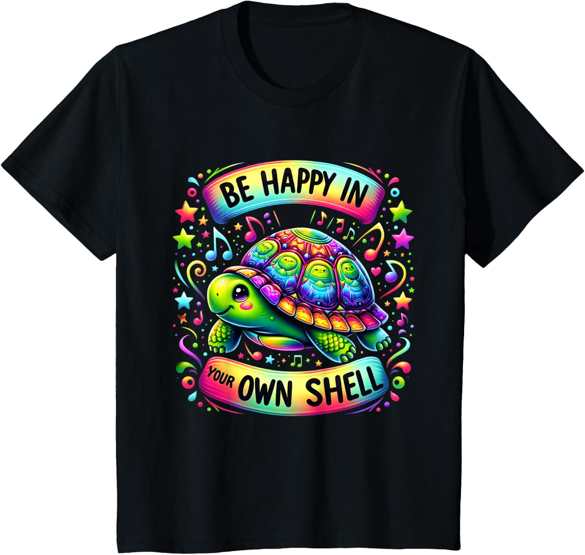 Be Happy In Your Own Shell Funny Autism Awareness Turtle Tee T-Shirt For Men Women - Black