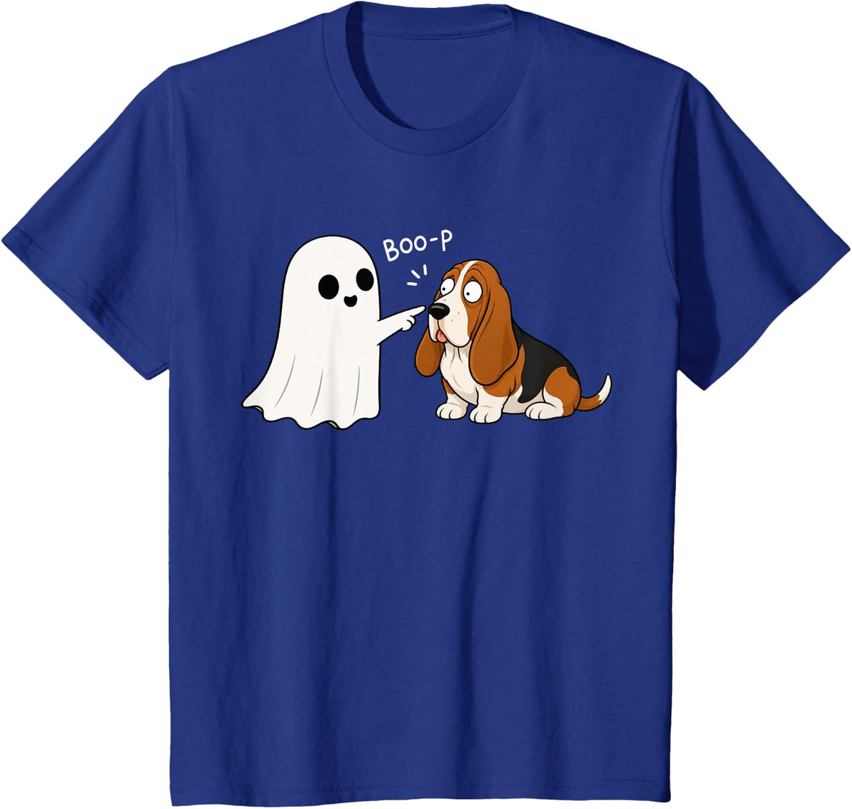 Cute Basset Hound Dog Boop Ghost Halloween T-Shirt - Royal Blue