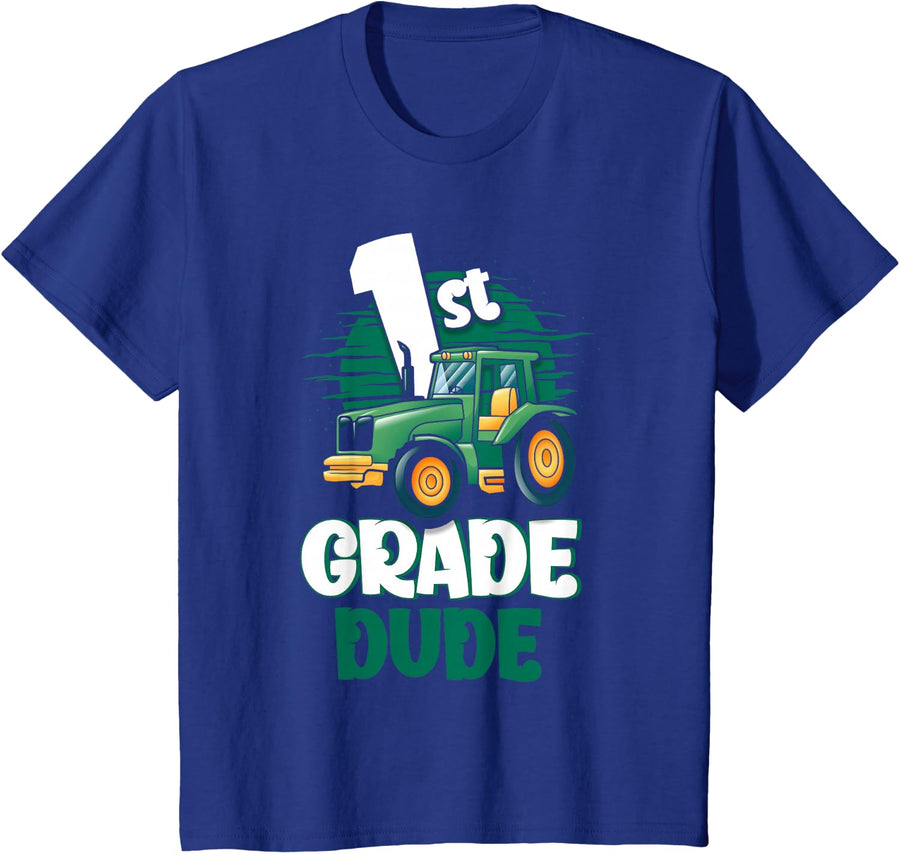 1st Grade Dude Tractor Back To School T-Shirt - Royal Blue