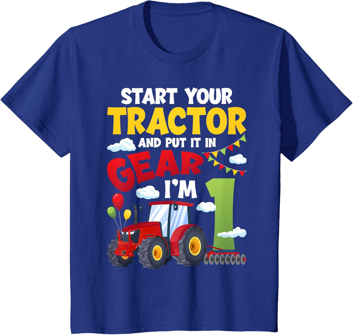 Kids 1st Tractor Birthday Party 1 Year Old Boy Tractors T-Shirt - Royal Blue