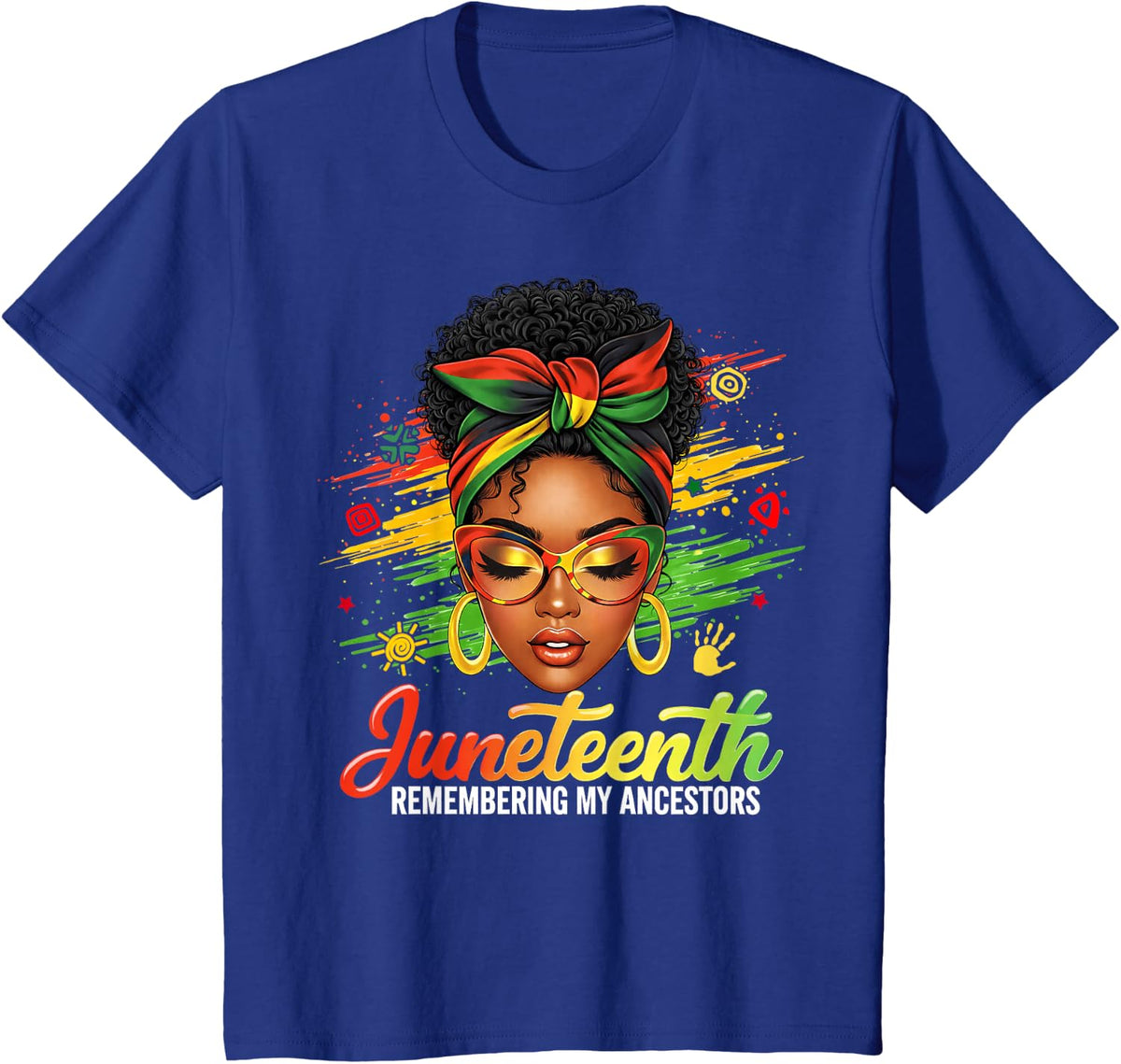 Juneteenth Remembering My Ancestors Afro Women Girl Bandana T-Shirt - Royal Blue