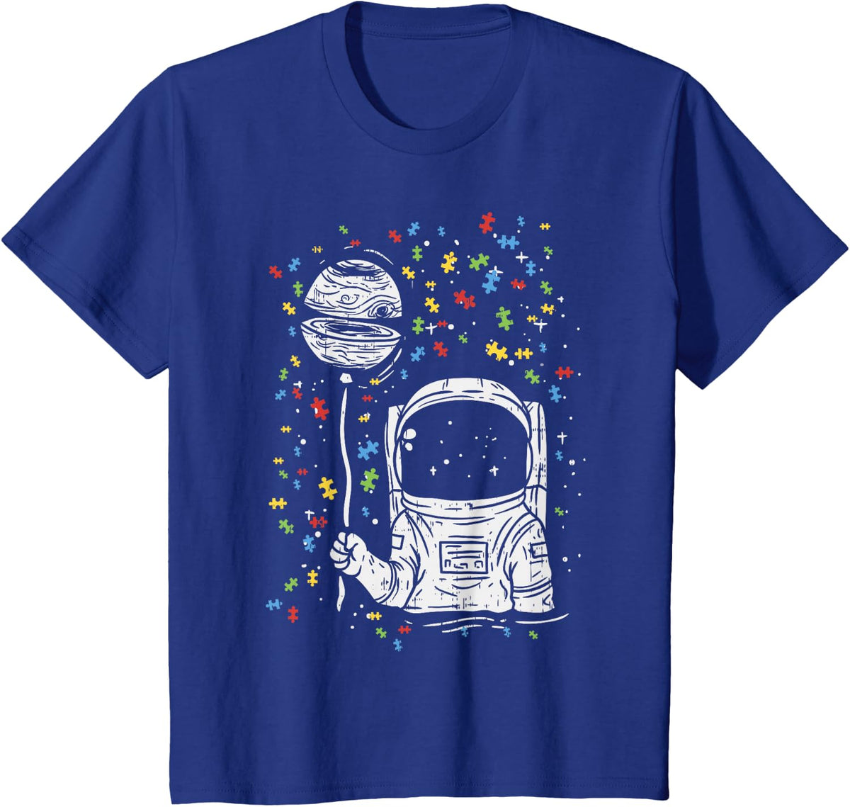 Astronaut Balloon Autism Awareness Space Kids Boy Gift T-Shirt - Royal Blue