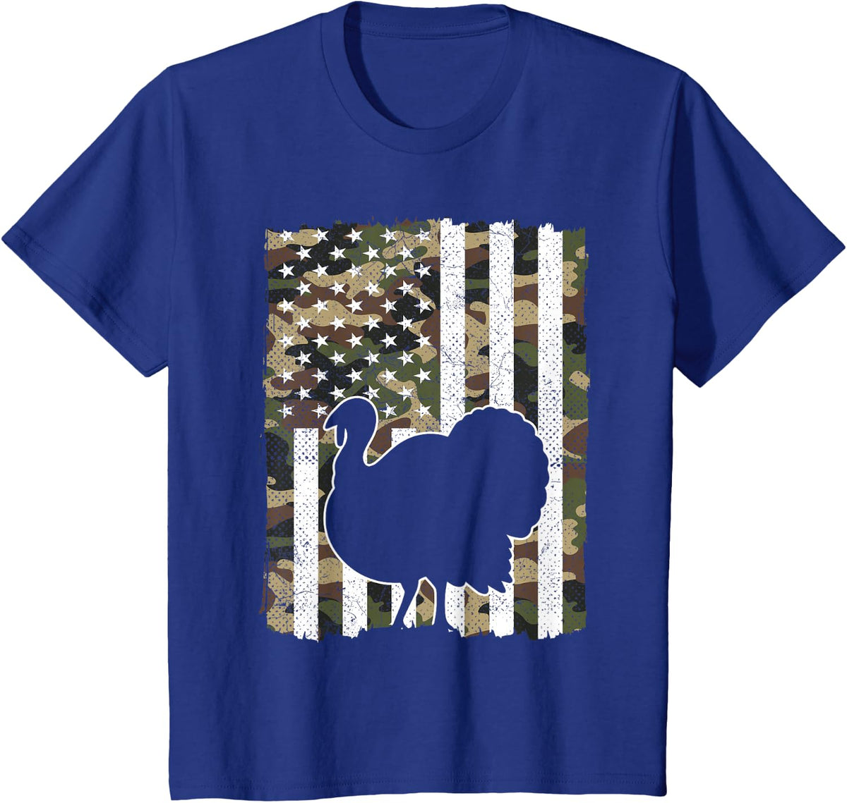 Retro Camo USA America Flag Turkey Hunting Thanksgiving Men T-Shirt - Royal Blue