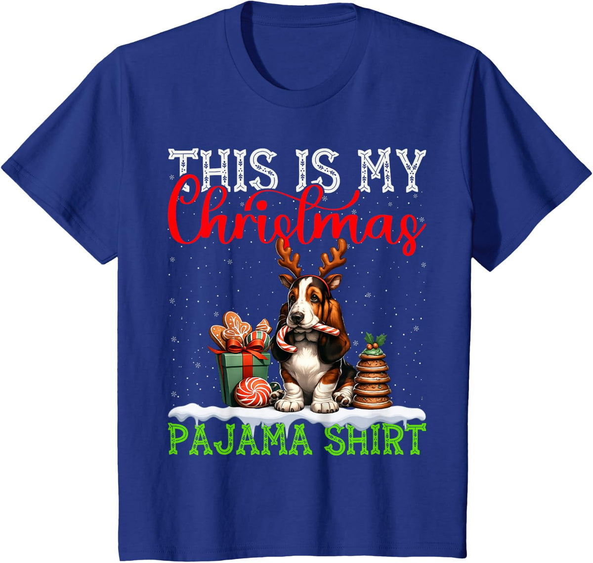 This is My Basset Hound Ugly Christmas Pajama Sweater Xmas T-Shirt - Royal Blue