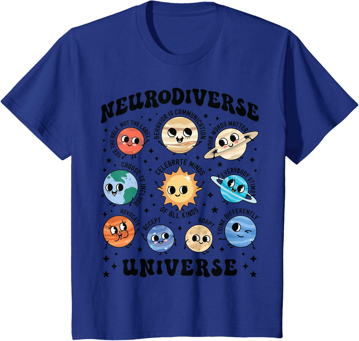 Neurodiverse Universe Space School Psychologist Counselor Tees T-Shirts - Royal Blue
