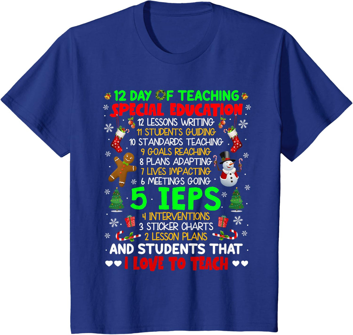 12 Days of Teaching Special Education IEPS SPED Teacher Xmas T-Shirt - Royal Blue