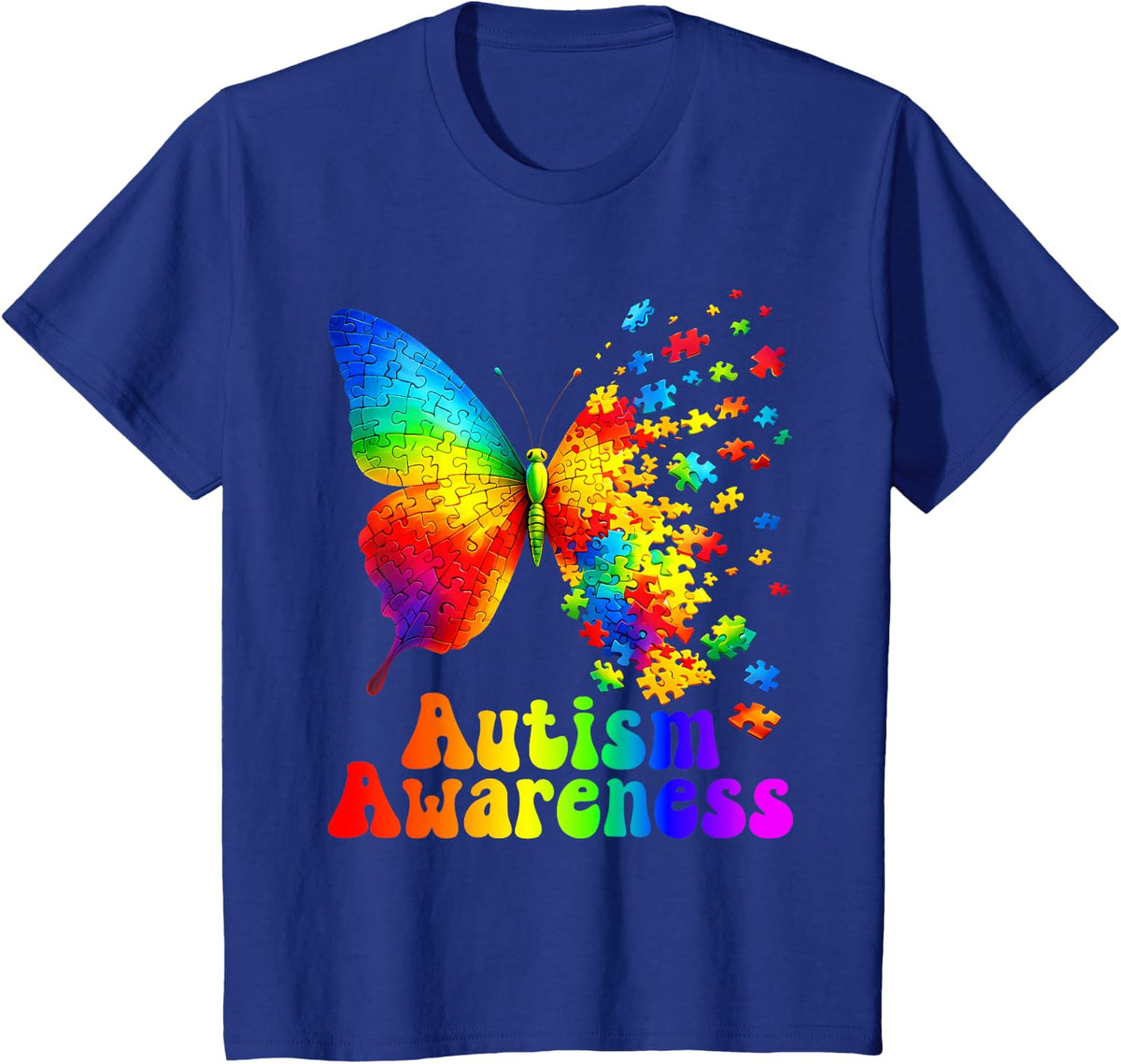 Autism Awareness Butterfly Puzzle Support Autistic Womens T-Shirt - Royal Blue
