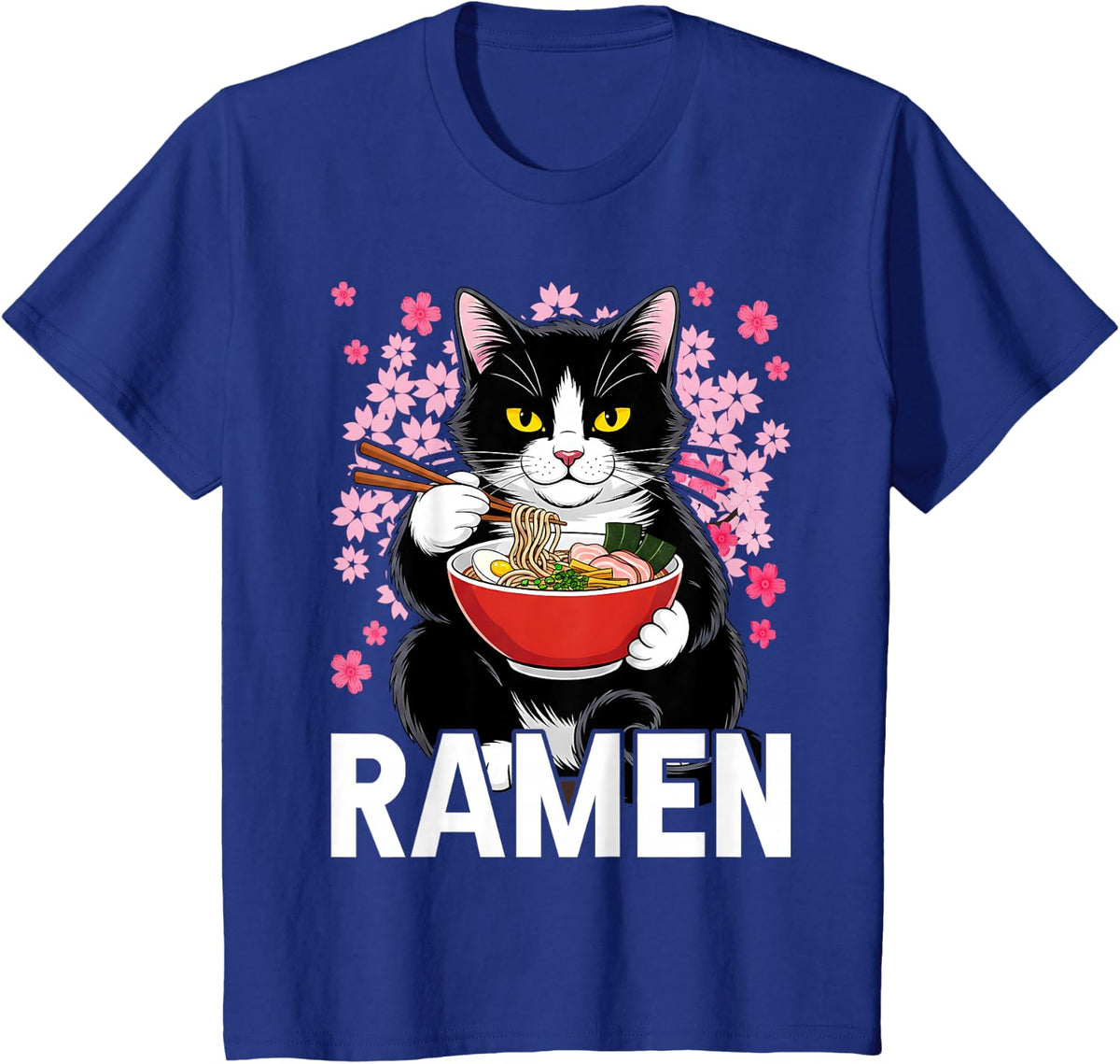 Tuxedo Cat Eating Ramen Kawaii Funny Lover Men Dad T-Shirt - Royal Blue