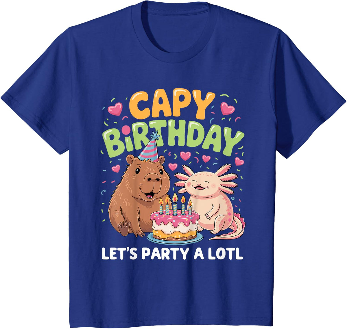 Capy Birthday Capybara And Axolotl Birthday Girls Boys Kids T-Shirt - Royal Blue