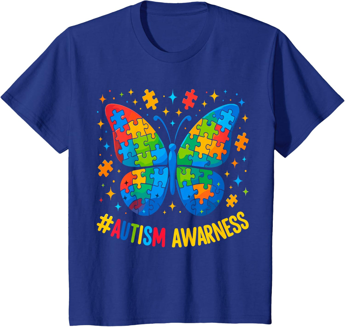 Autism Awareness Butterfly Puzzle Tees T Shirts For Kids Adults Support - Royal Blue
