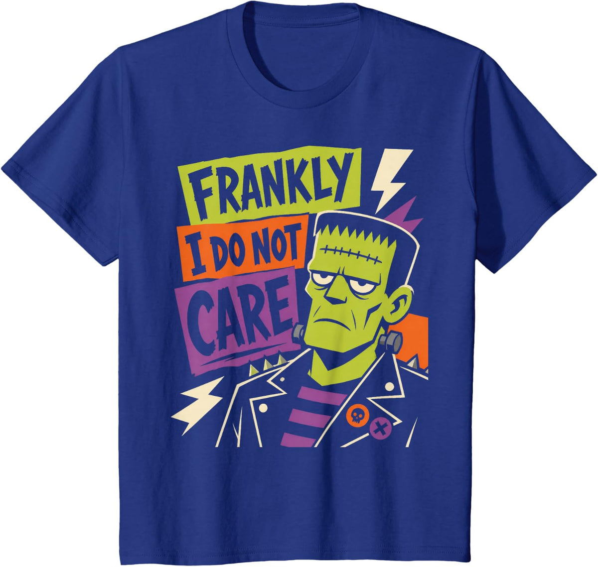 Frankly I Do Not Care Punk Frankenstein Sarcastic Halloween T-Shirt - Royal Blue