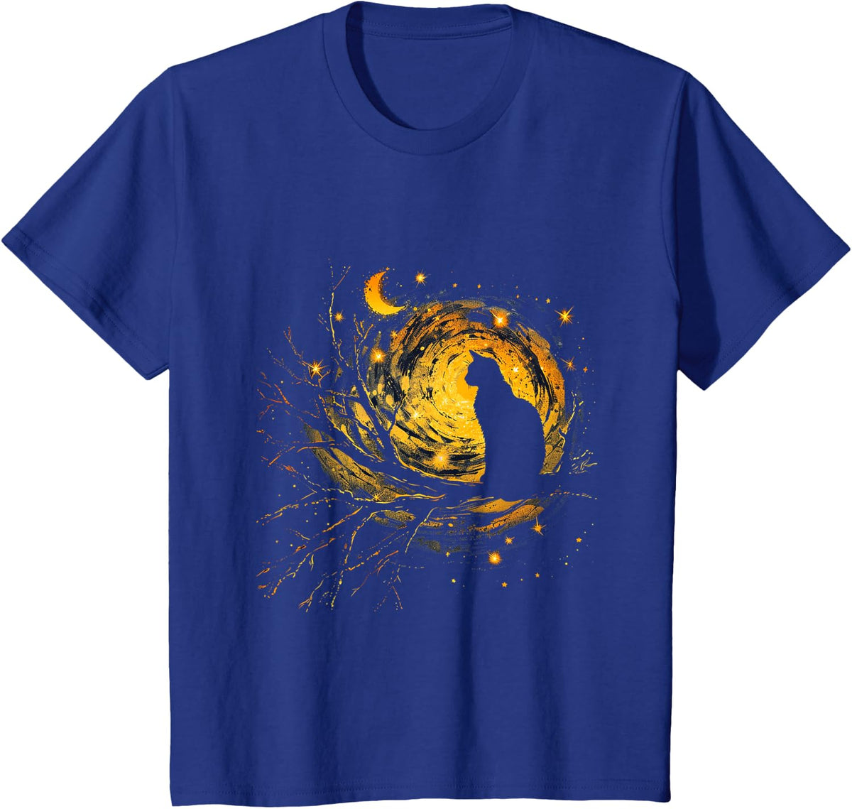 Cat Starry Night Van Gogh Cat T-Shirt Tee for Cat Lover Cat Mom Cat Dad - Royal Blue