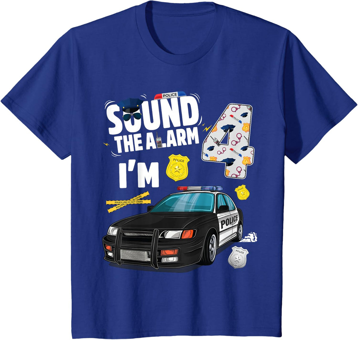 Kids Police Car 4th Birthday Boy 4 year old Cop Policeman Officer T-Shirt - Royal Blue