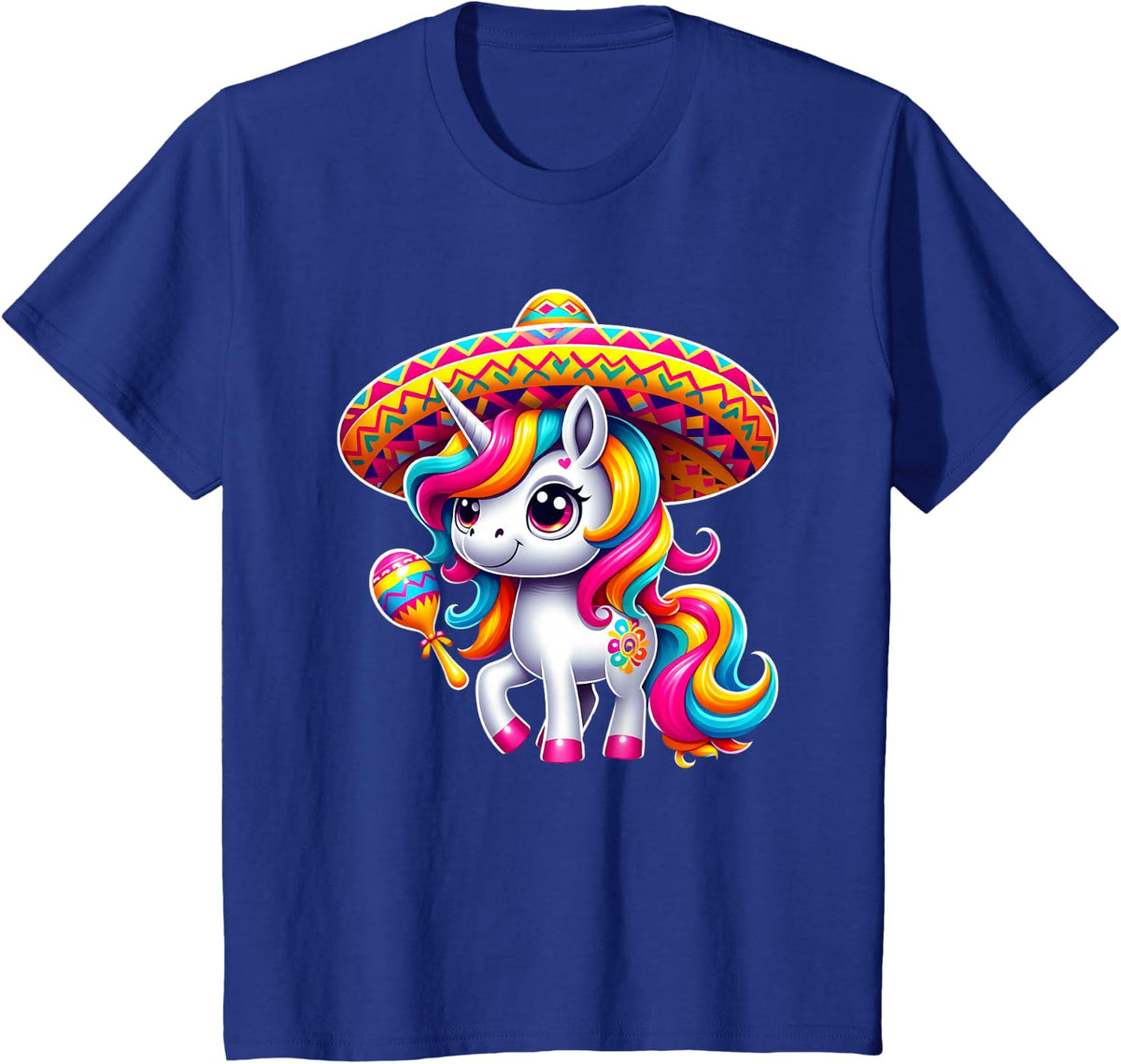 Cinco de Mayo Mexican Unicorn With Sombrero and Maracas Kids T-Shirt - Royal Blue