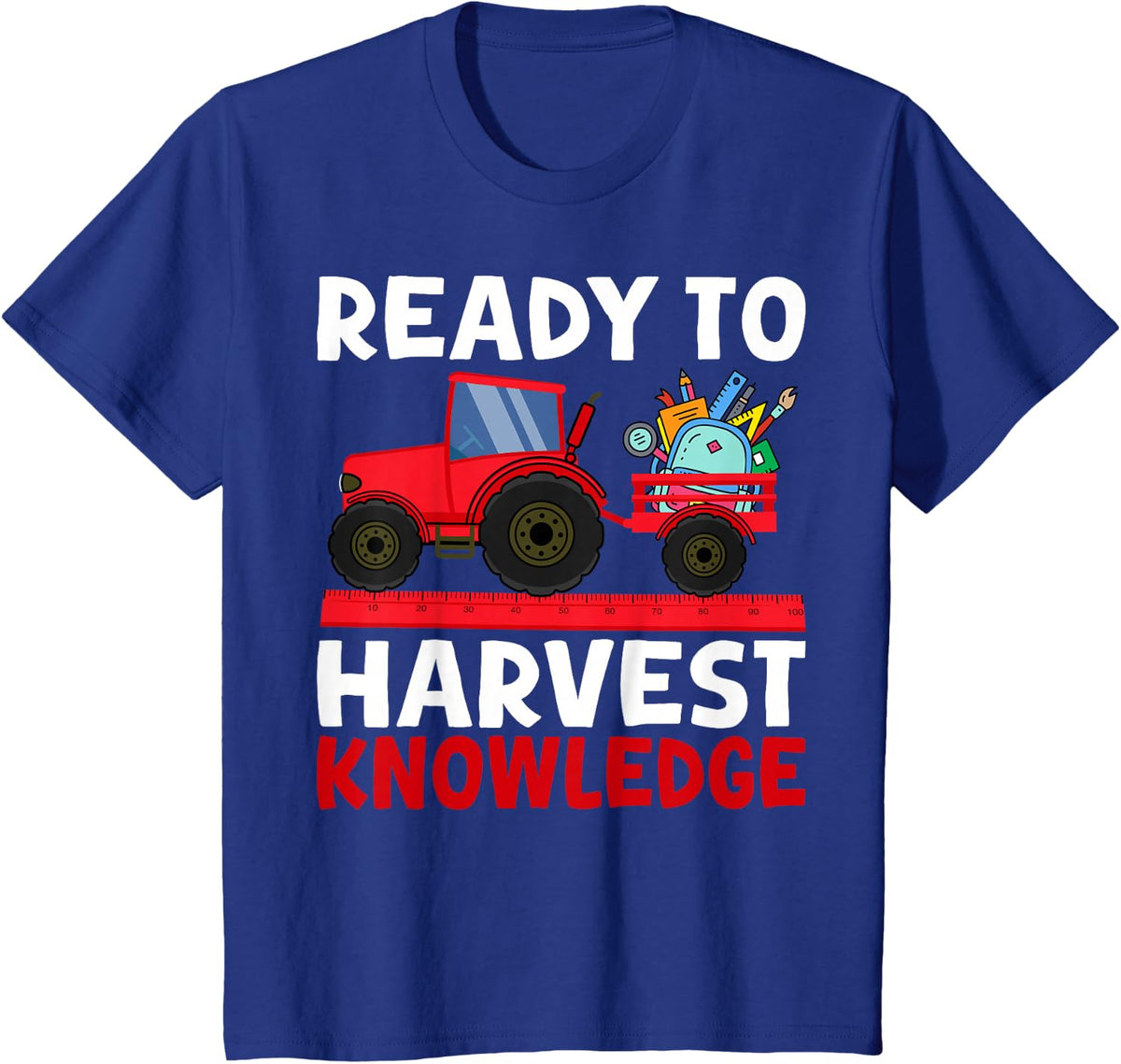 Back to School Tractor Farmer Boys First Day of School Kids T-Shirt - Royal Blue