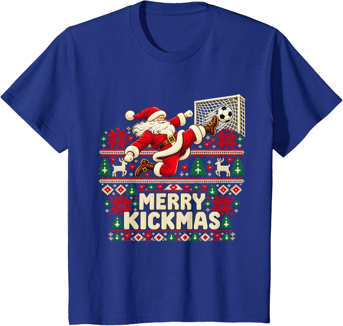 Soccer Santa Funny Merry Kickmas Ugly Christmas T-Shirt - Royal Blue