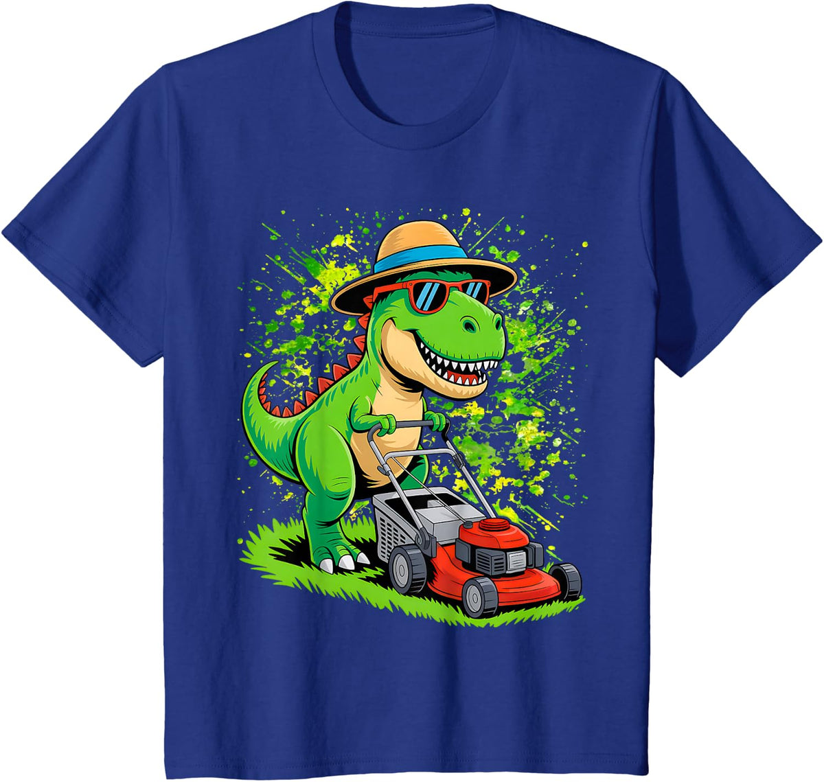 Funny Lawn Mower T-Rex Tractor Mowing for Kids Toddler T-Shirt - Royal Blue