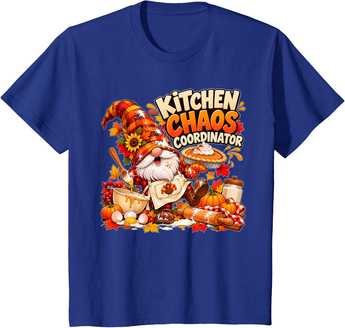 Kitchen Chaos Coordinator Funny Thanksgiving Gnome T-Shirt - Royal Blue