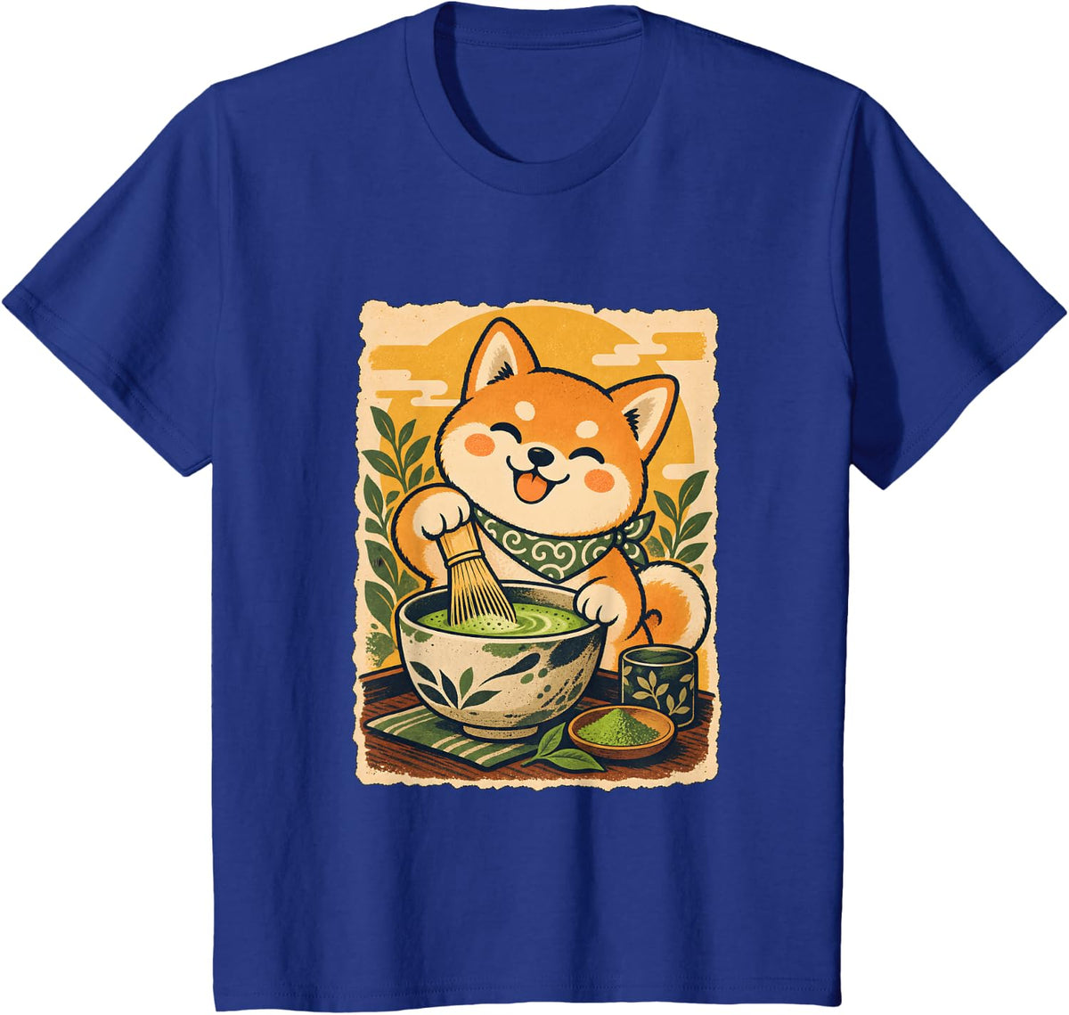 Cute Shiba Inu Dog Making Matcha Tea Art T-Shirt - Royal Blue