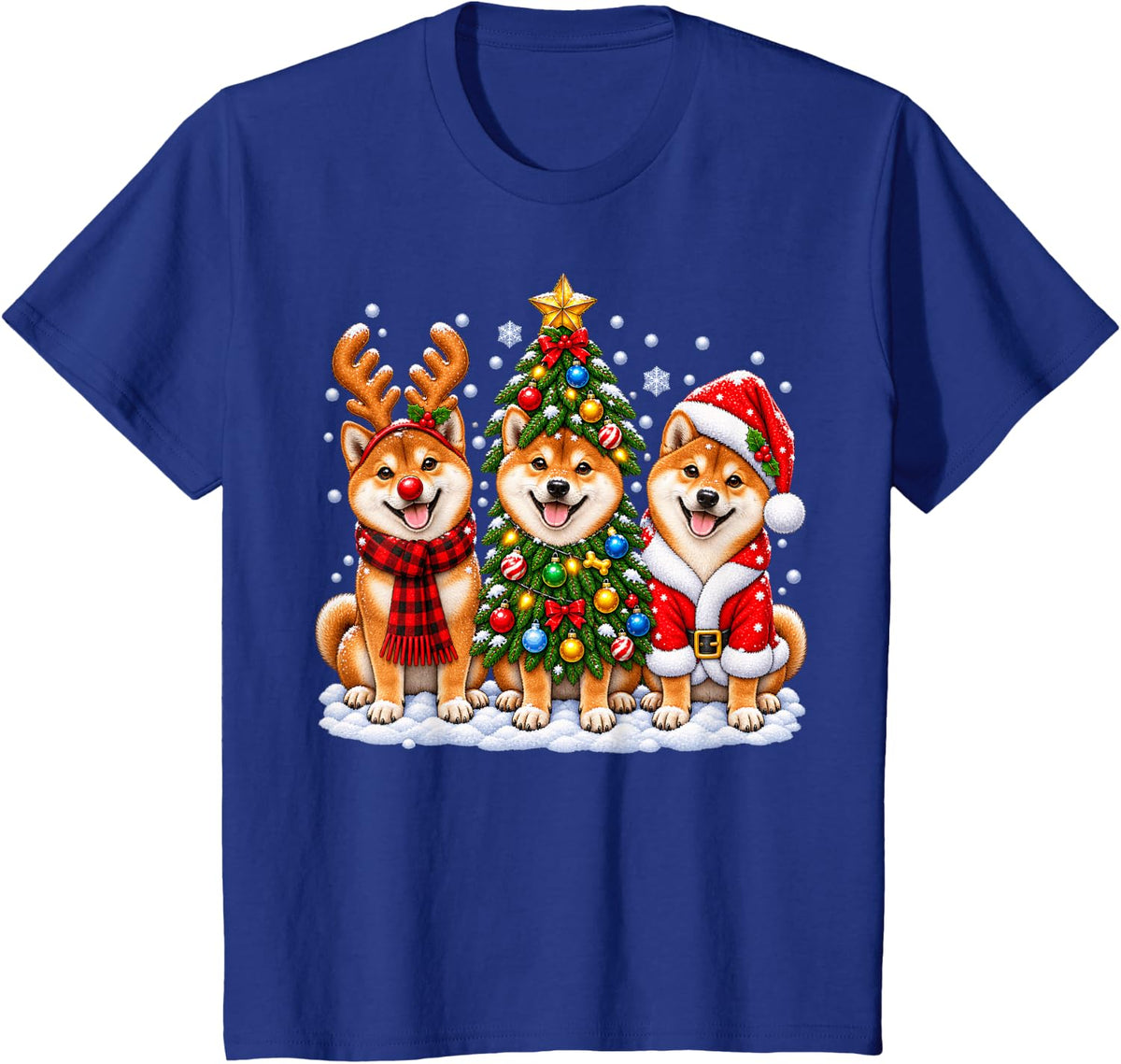 Shiba Inu Dog Merry Christmas Santa Hat Holidays Xmas T-Shirt - Royal Blue