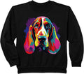 Watercolor Colorful Basset Hound Dog Sweatshirt - Black