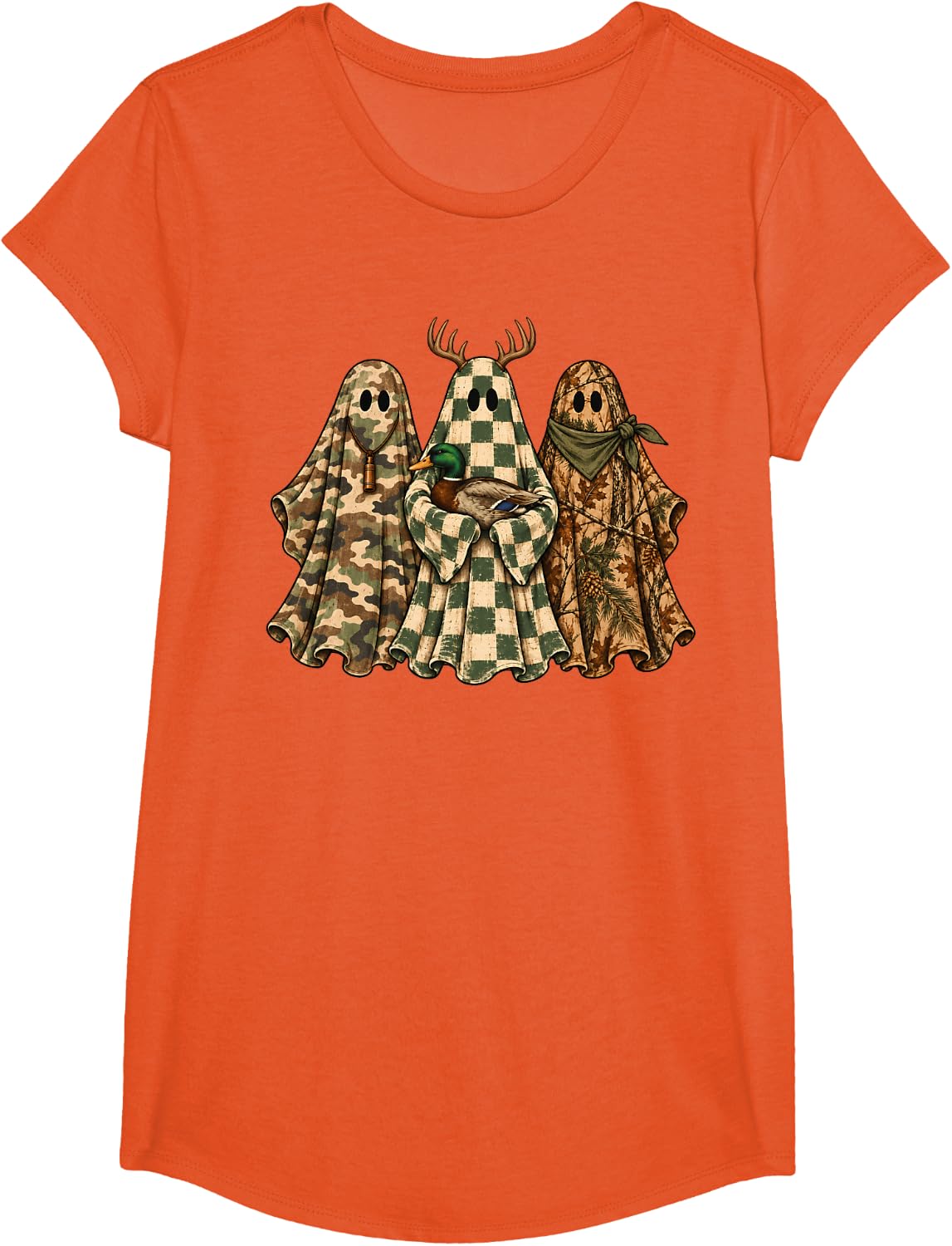 Camo Ghost Duck Deer Hunting Funny Fall Halloween Hunter T-Shirt - Girls Orange
