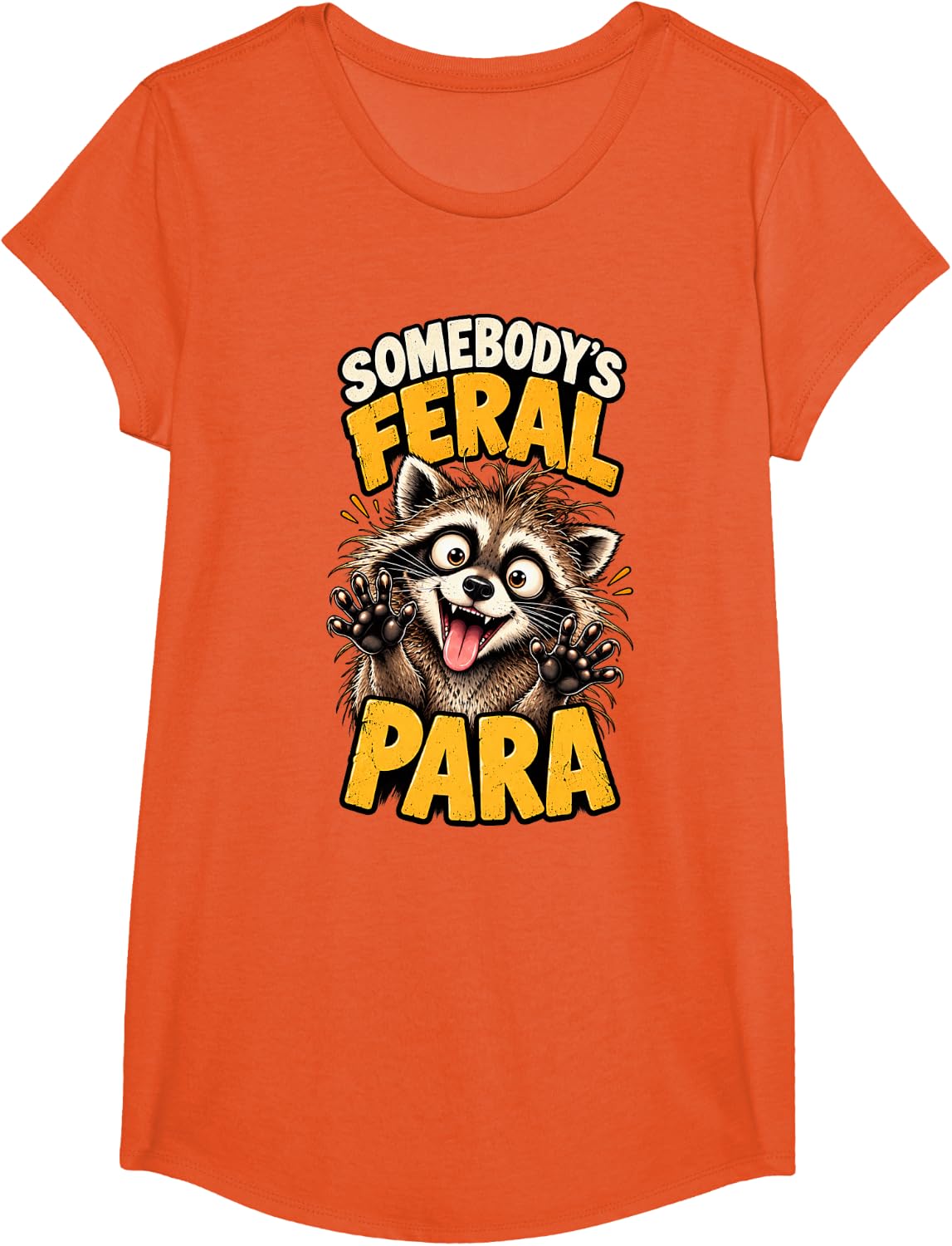 Somebody’s Feral para Paraeducator Raccoon T-Shirt - Girls Orange