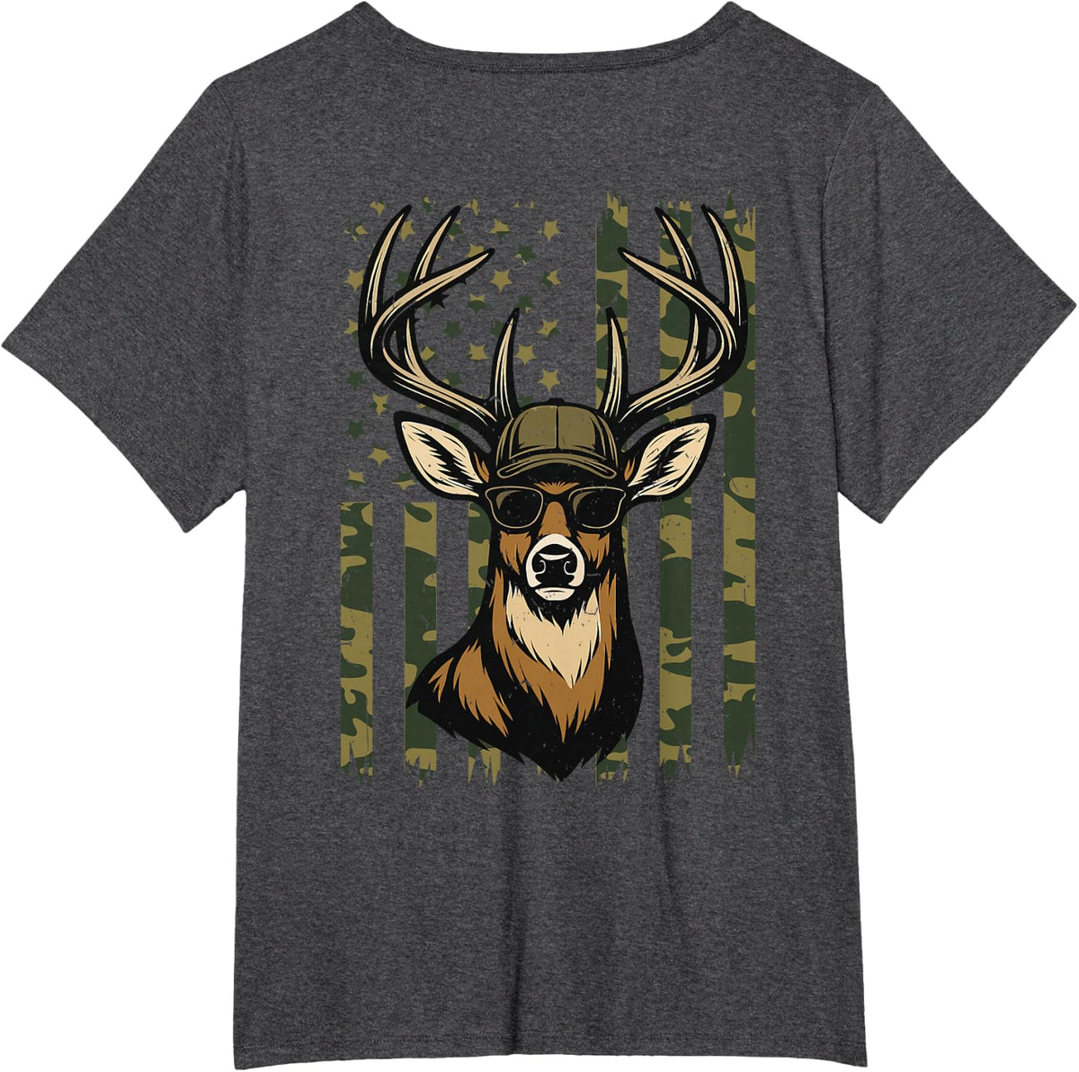 Youth Boy Camo Deer Hunting American Flag Whitetail Buck Men T-Shirt - Dark Heather Grey