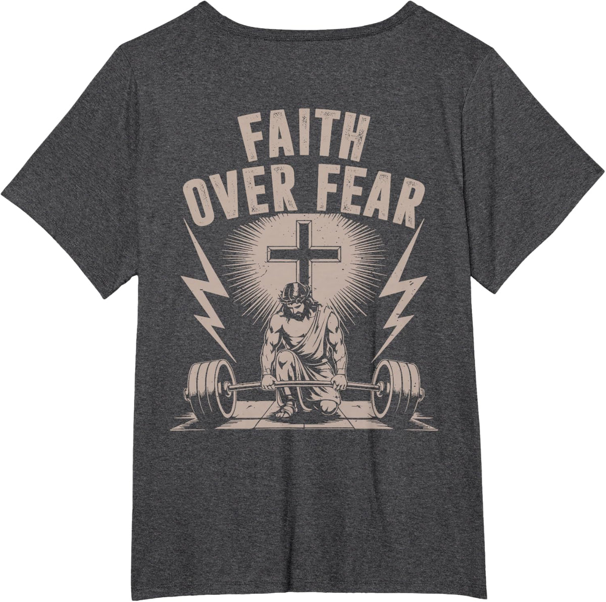 Faith Over Fear Funny Christian Workout Gym Jesus Men Women T-Shirt - Dark Heather Grey