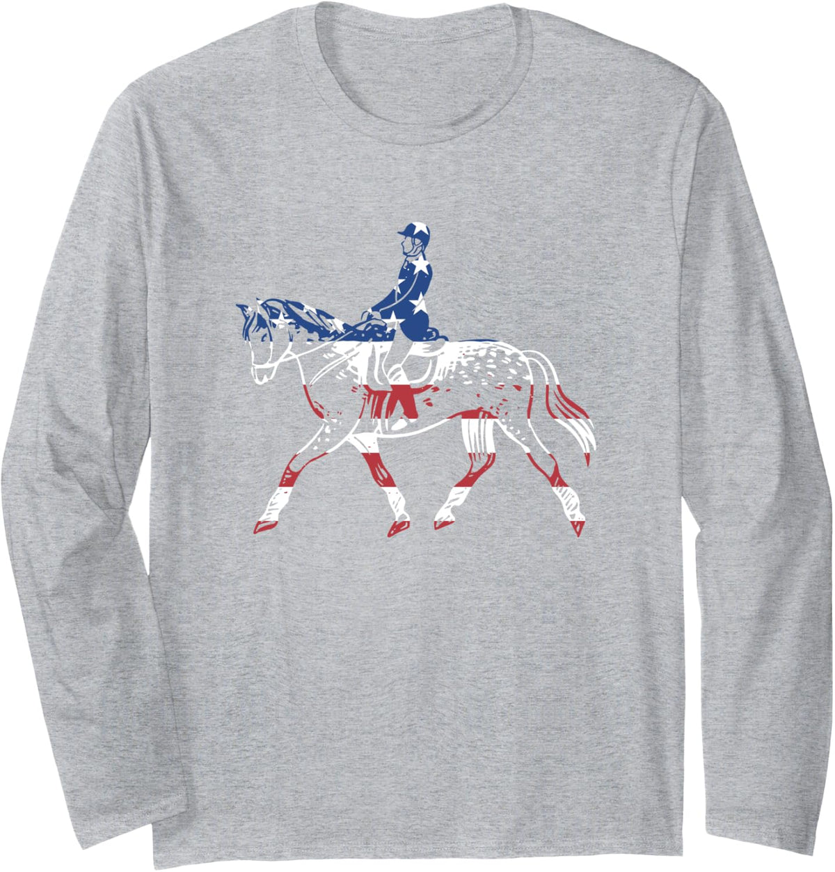 Rider Us Flag Dressage Long Sleeve T-Shirt - Adult Unisex Heather Grey