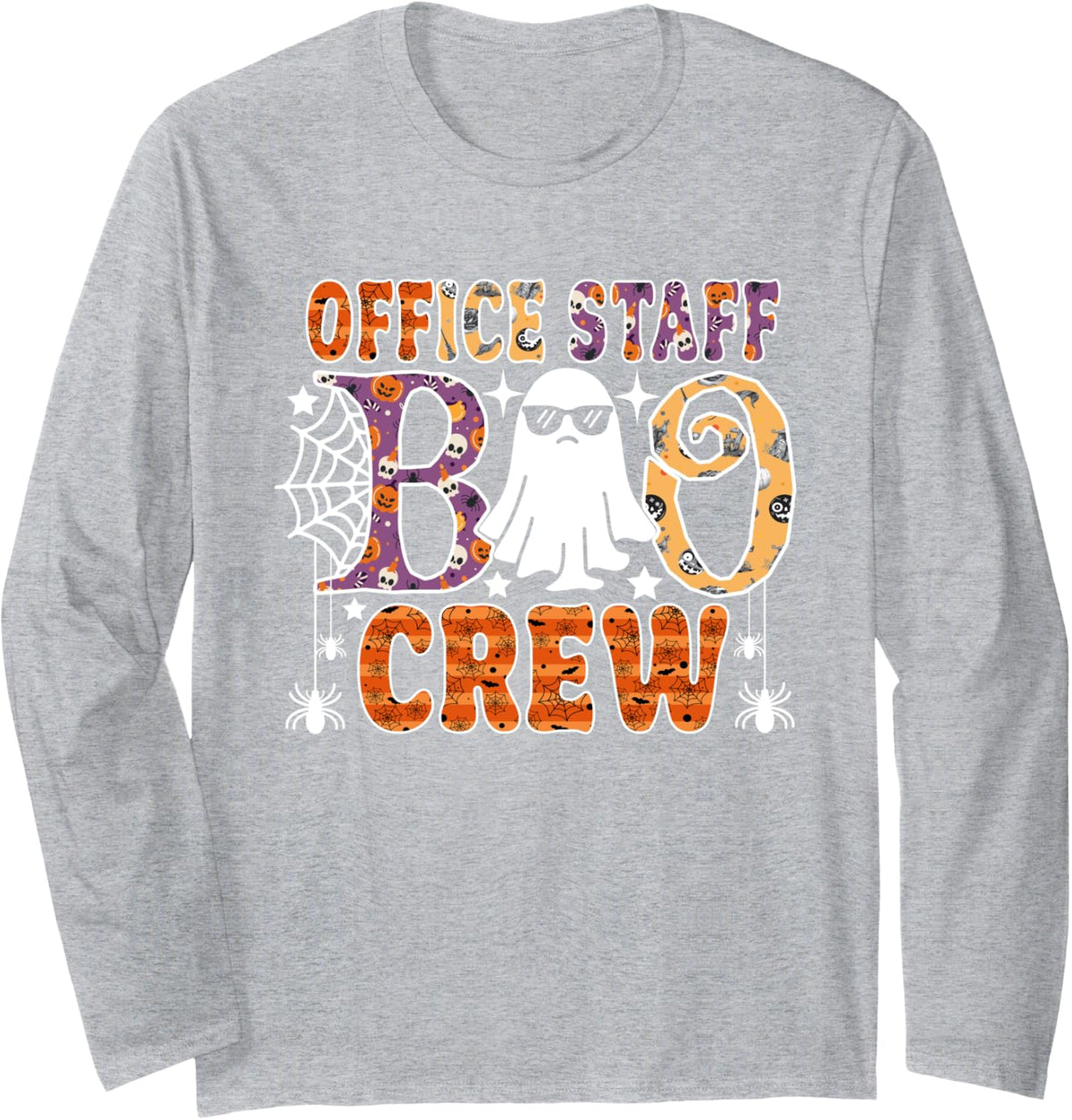 Office Staff Boo Crew Cute Ghost Halloween Costume Long Sleeve T-Shirt - Adult Unisex Heather Grey