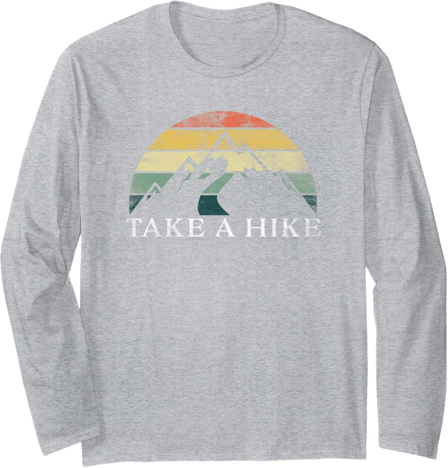 TAKE A HIKE RETRO WEATHERED OUTDOOR HIKING Long Sleeve T-Shirt - Adult Unisex Heather Grey