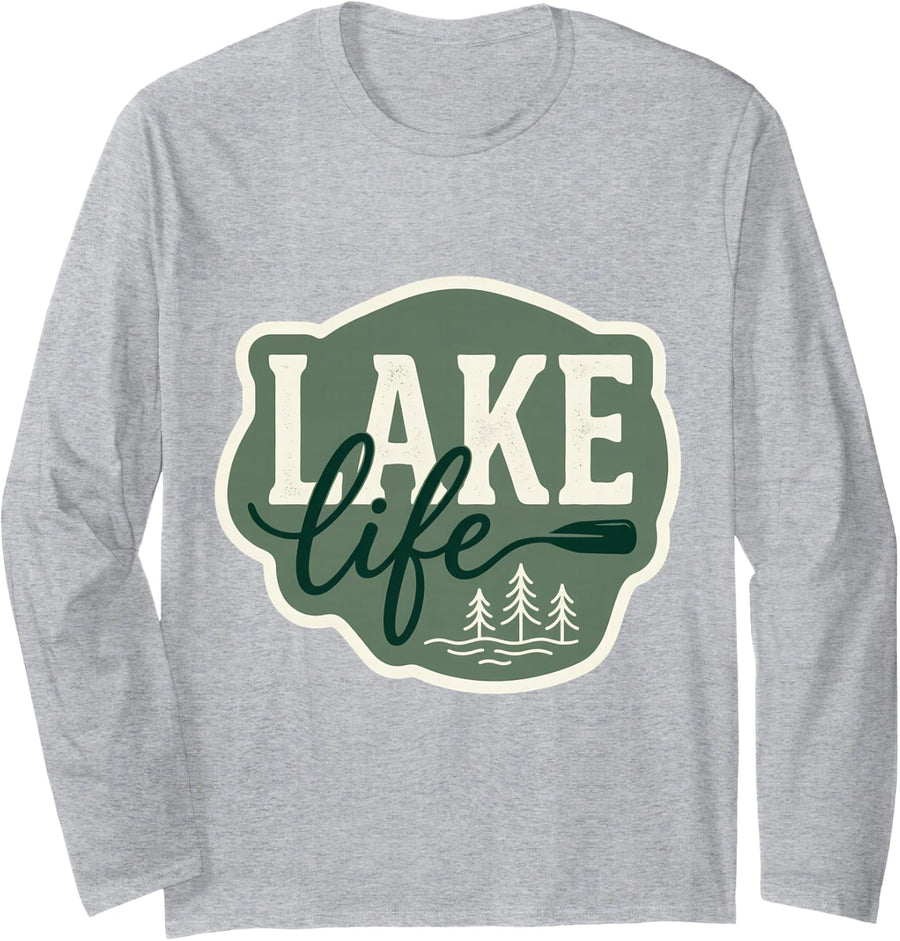 Lake Life Fisherman Angler Fisher Nature Fishing Trip Fish Long Sleeve T-Shirt - Adult Unisex Heather Grey