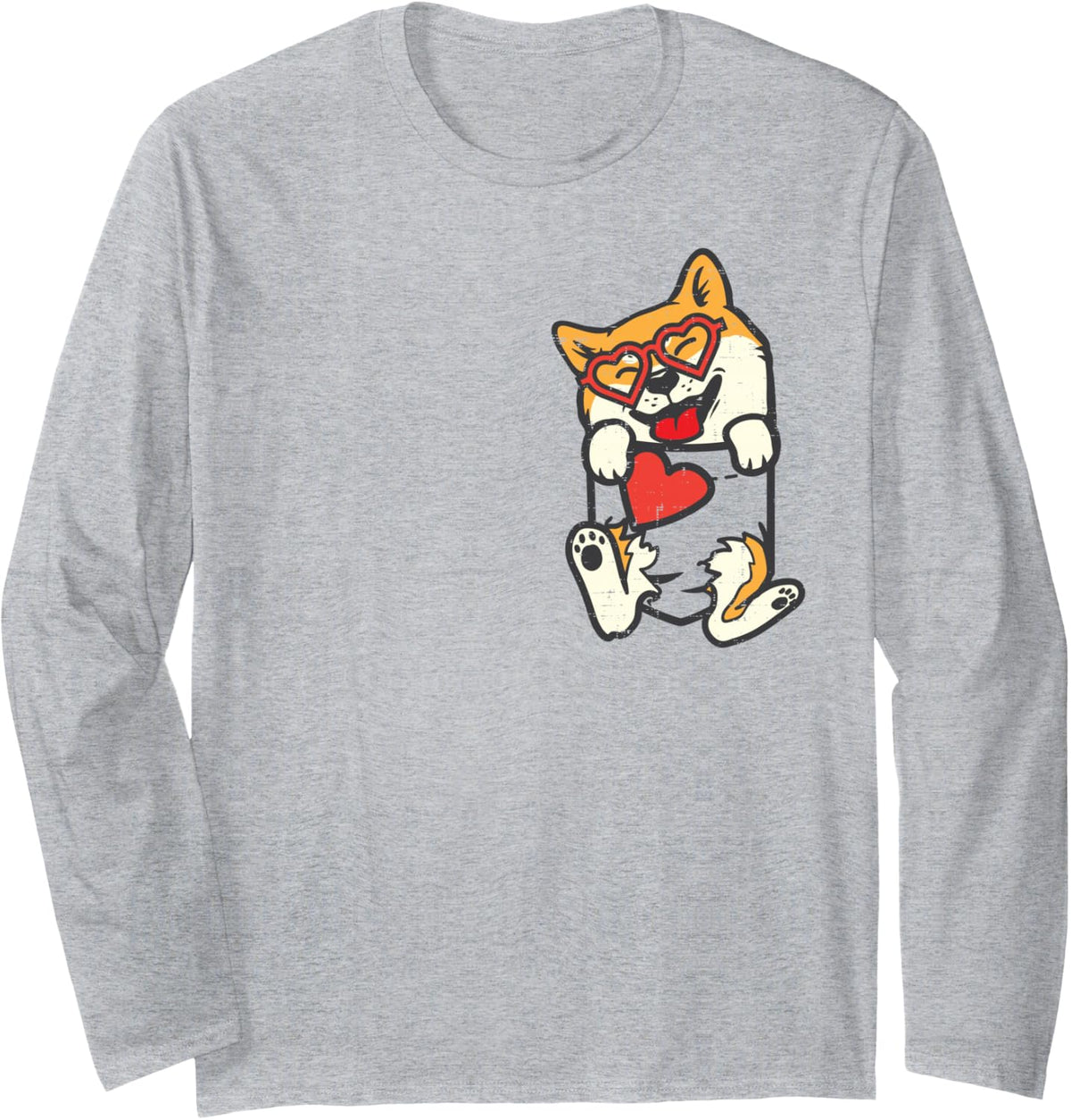 Shiba Inu Feet Pocket Heart Valentines Day Akita Inu Long Sleeve T-Shirt - Adult Unisex Heather Grey