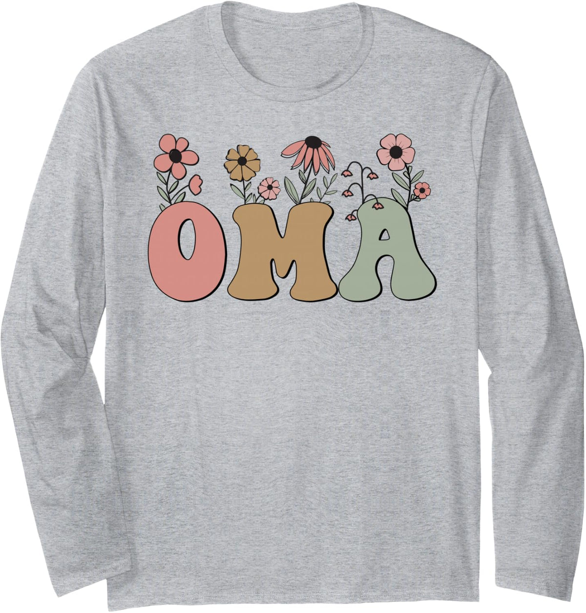 Oma Mothers Day Floral Retro Summer Spring Flowered Woman Long Sleeve T-Shirt - Adult Unisex Heather Grey