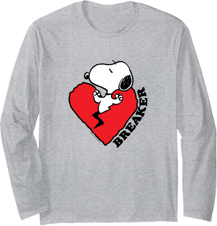Peanuts - Valentines - Snoopy Heart Breaker Long Sleeve T-Shirt - Adult Unisex Heather Grey