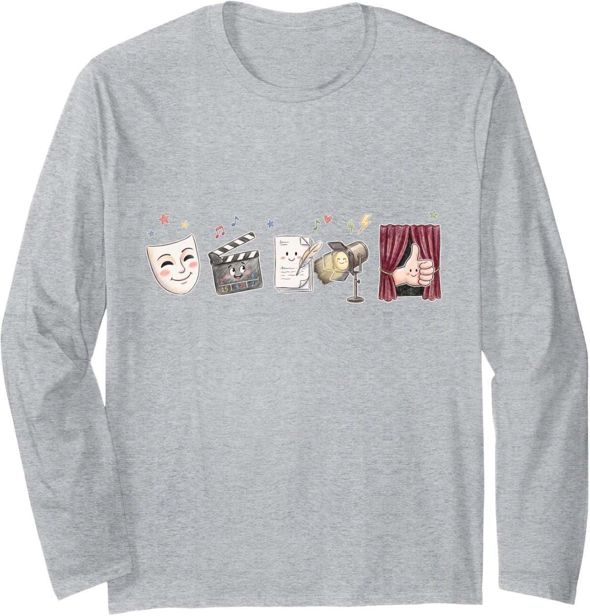 Cute Theater Teacher Mask Drama Squad Stage Director Long Sleeve T-Shirt - Adult Unisex Heather Grey