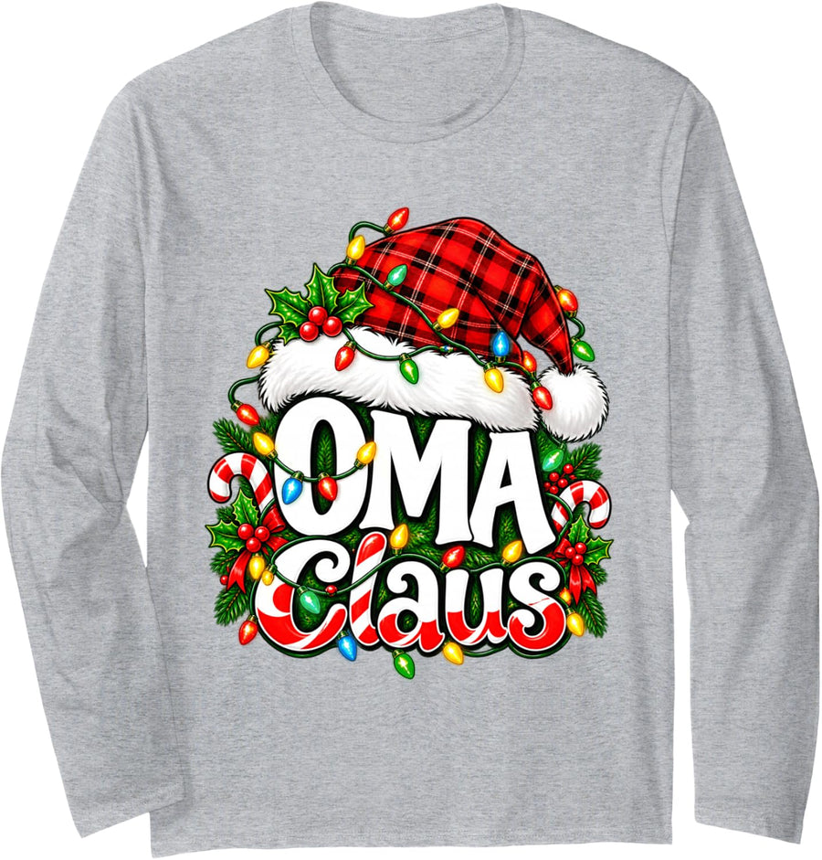 OMA Claus Cheerful Christmas Family Holiday Design Long Sleeve T-Shirt - Adult Unisex Heather Grey