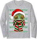 Chameleon Christmas Santa Hat Scarf Ugly Sweaters Xmas Long Sleeve T-Shirt - Adult Unisex Heather Grey