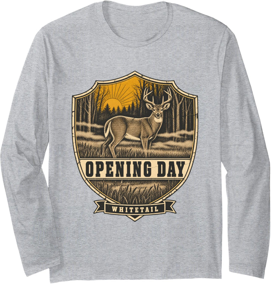 Opening Day Whitetail Deer Hunting Outdoors Long Sleeve T-Shirt - Adult Unisex Heather Grey
