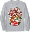 Christmas Happy Cavalier King Charles Spaniel Cute Stocking Long Sleeve T-Shirt - Adult Unisex Heather Grey